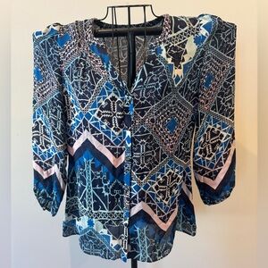 Anthropologie Leifsdottir Jerez Blouse Women's Size 2 Blue Pink Silk Buttons